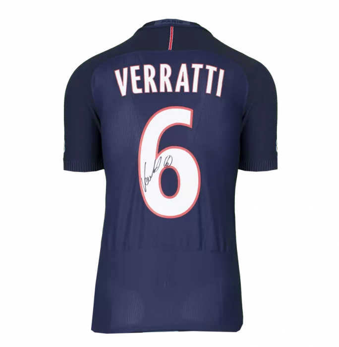 MATCH ISSUE Marco Verratti Back Signed Paris Saint-Germain 2016-17 Home Shirt With Fan Style Number
