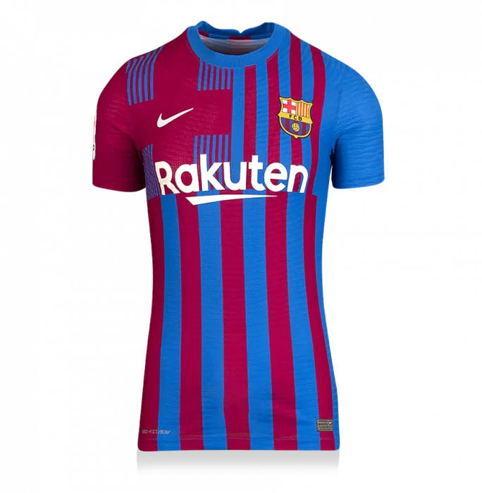 MATCH ISSUE Memphis Depay Back Signed FC Barcelona 2021-22 Home Shirt In Classic Frame