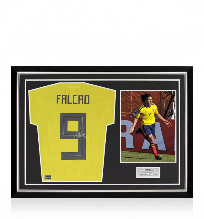 MATCH ISSUE Radamel Falcao Back Signed 2018-19 Colombia Home Shirt In Hero Frame: Copa América Edition