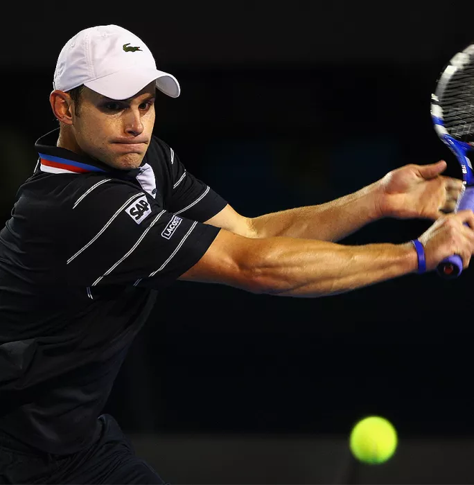 MATCH USED Andy Roddick Front Signed Black Lacoste Tennis Shirt: 2010 Australian Open In Deluxe Packaging