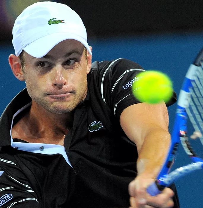 MATCH USED Andy Roddick Front Signed Black Lacoste Tennis Shirt: 2010 Australian Open