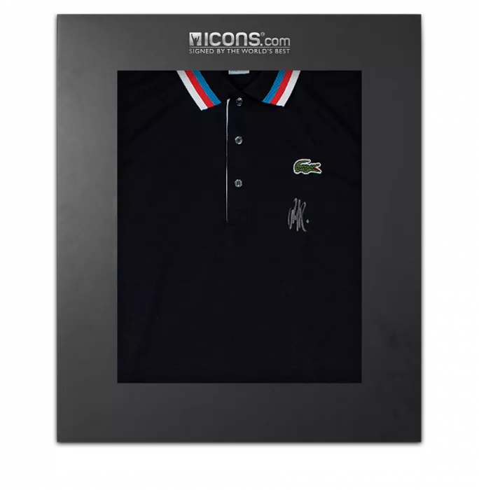 MATCH USED Andy Roddick Front Signed Black Lacoste Tennis Shirt: 2010 Australian Open In Deluxe Packaging