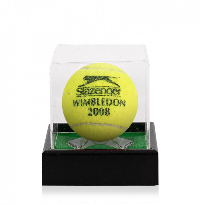 MATCH USED Roger Federer Signed 2008 Wimbledon Tennis Ball In Acrylic Case