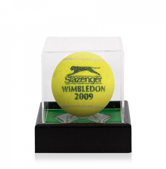 MATCH USED Roger Federer Signed 2009 Wimbledon Tennis Ball In Acrylic Case
