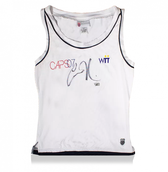 MATCH WORN Anna Kournikova Front Signed White and Black K-Swiss Tennis Shirt