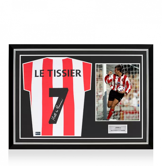Matt Le Tissier Back Signed Southampton FC Retro Home Shirt In Hero Frame: Option 1