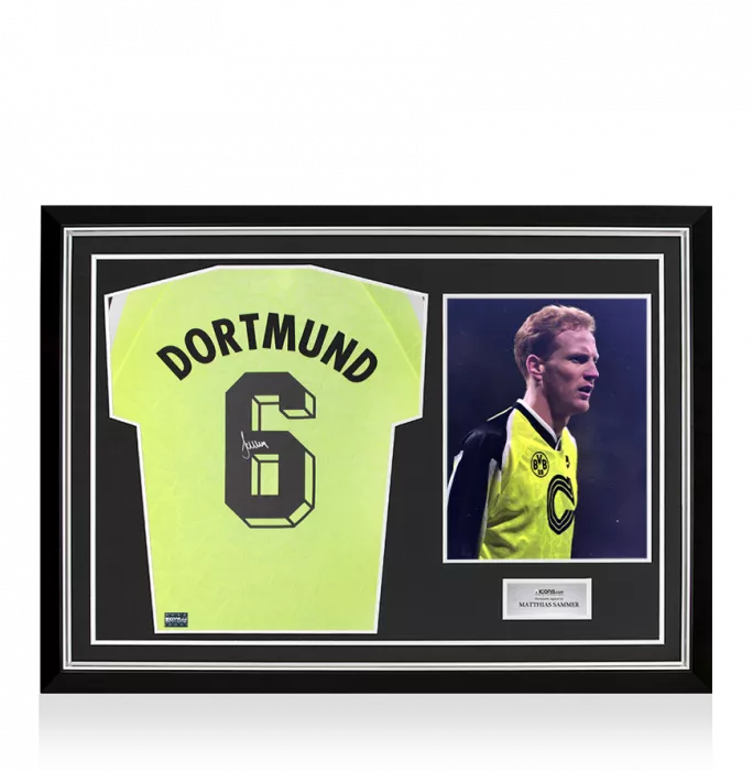 Matthias Sammer Back Signed Borussia Dortmund 1995-96 Home Shirt In Hero Frame: Option 1