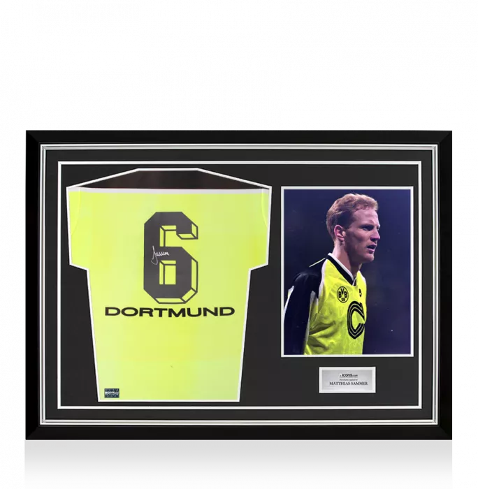 Matthias Sammer Back Signed Borussia Dortmund 1997-98 Home Shirt In Hero Frame: Option 1