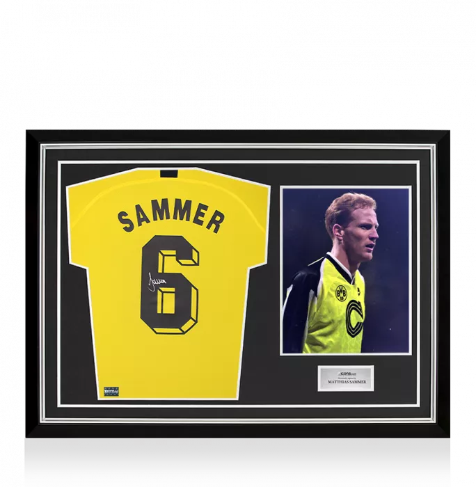 Matthias Sammer Back Signed Borussia Dortmund 2019-20 Home Shirt with Fan Style Number In Hero Frame: Option 1