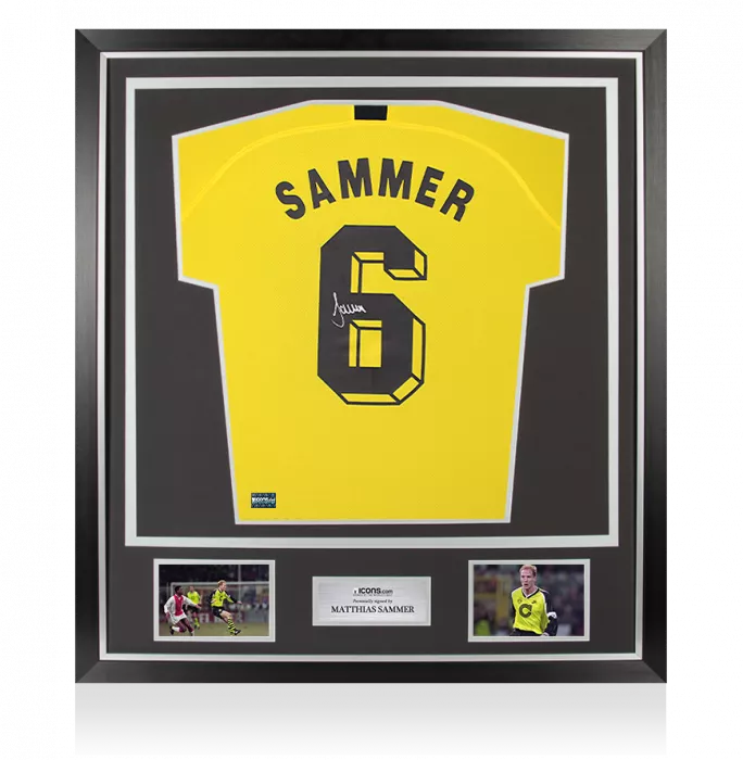 Matthias Sammer Back Signed Borussia Dortmund 2019-20 Home Shirt with Fan Style Number In Classic Frame