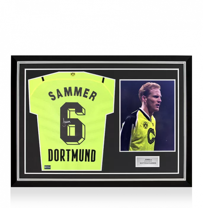 Matthias Sammer Back Signed Borussia Dortmund 2021-22 Home Shirt with Fan Style Number In Hero Frame: Option 1