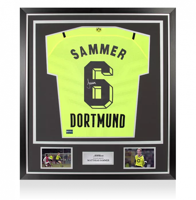 Matthias Sammer Back Signed Borussia Dortmund 2021-22 Home Shirt with Fan Style Number In Classic Frame