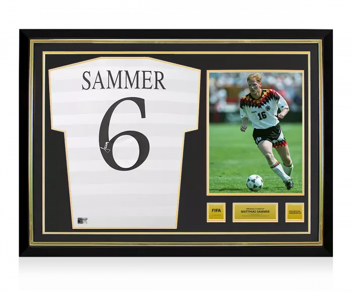 Matthias Sammer Official FIFA World Cup™ Back Signed and Hero Framed Germany Retro Home Shirt