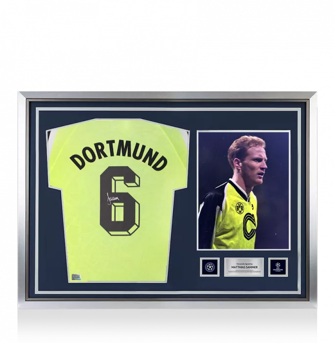 Matthias Sammer Official UEFA Champions League Back Signed And Hero Framed Borussia Dortmund 1995-96 Home Shirt
