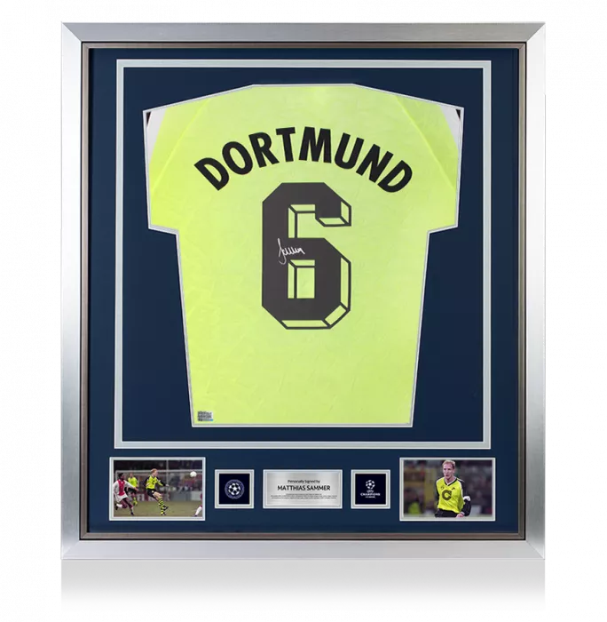 Matthias Sammer Official UEFA Champions League Back Signed And Framed Borussia Dortmund 1995-96 Home Shirt