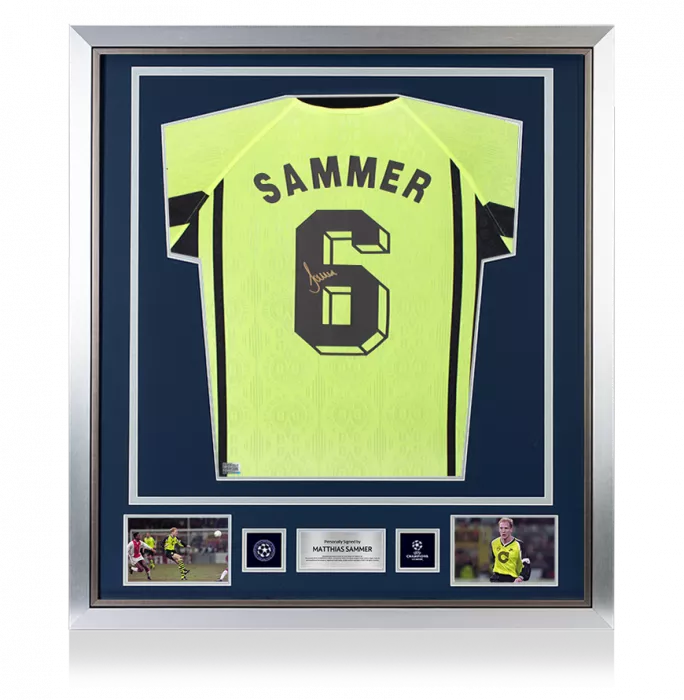 Matthias Sammer Official UEFA Champions League Back Signed And Framed Borussia Dortmund 1996-97 Home Shirt