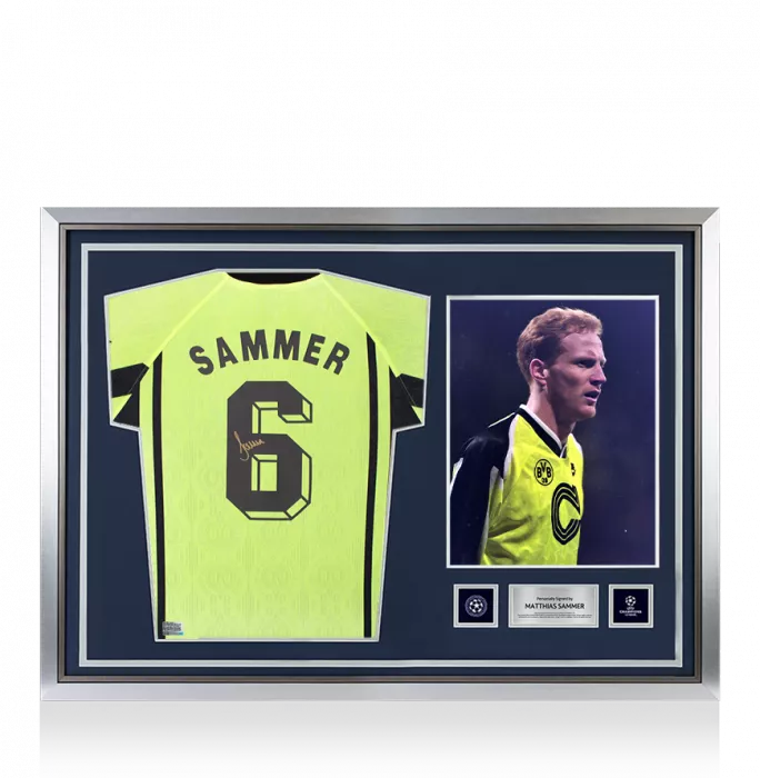 Matthias Sammer Official UEFA Champions League Back Signed And Hero Framed Borussia Dortmund 1996-97 Home Shirt