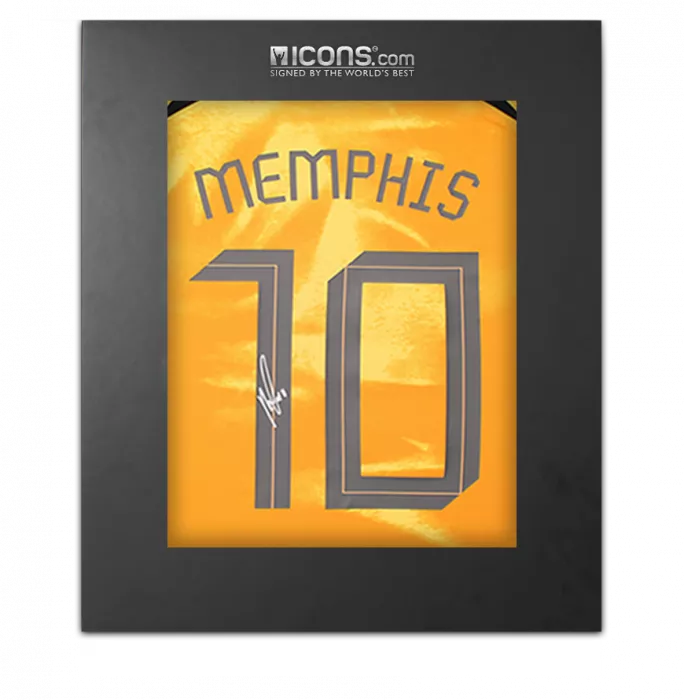 Memphis Depay Back Signed Netherlands 2022-23 Home Shirt with Fan Style Numbers In Deluxe Packaging