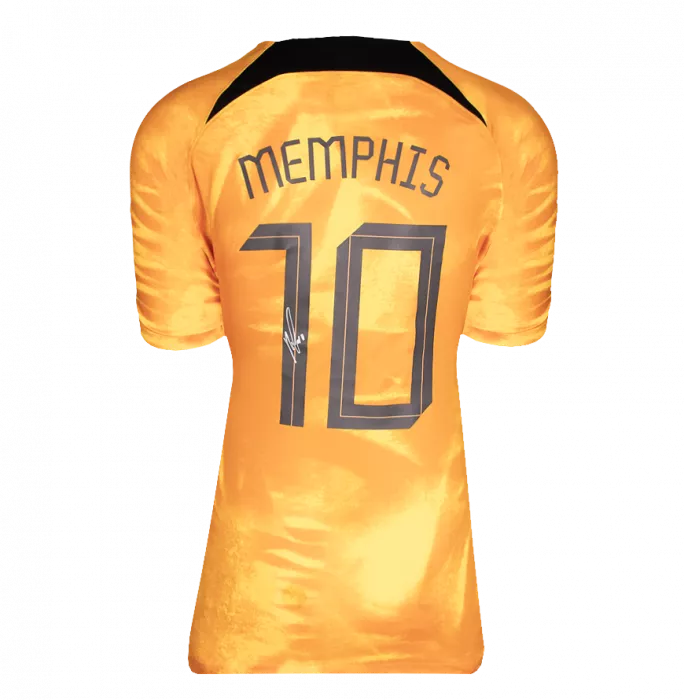 Memphis Depay Official 2022 FIFA World Cup™ Back Signed And Framed Netherlands 2022-23 Home Shirt With Fan Style Numbers