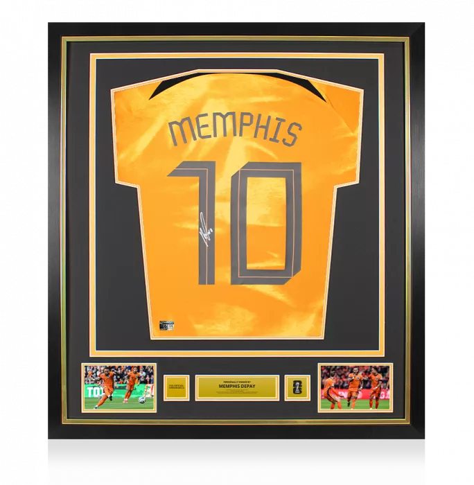 Memphis Depay Official 2026 FIFA World Cup™ Back Signed and Framed Netherlands 2022-23 Home Shirt with Fan Style Numbers