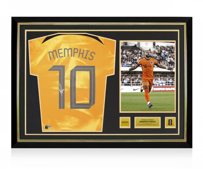 Memphis Depay Official 2026 FIFA World Cup™ Back Signed and Hero Framed Netherlands 2022-23 Home Shirt with Fan Style Numbers