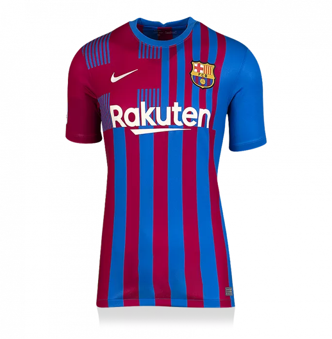 Memphis Depay Official FC Barcelona Back Signed And Framed 2021-22 Home Shirt