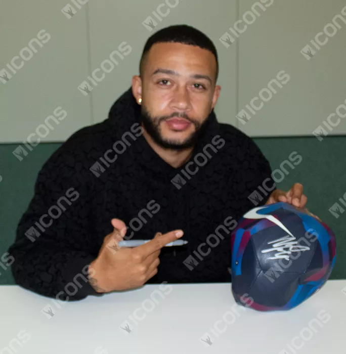 Memphis Depay Official FC Barcelona Signed FCB Branded Football In Acrylic Case