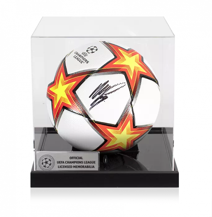 Memphis Depay Official UEFA Champions League Signed Football In Acrylic Case