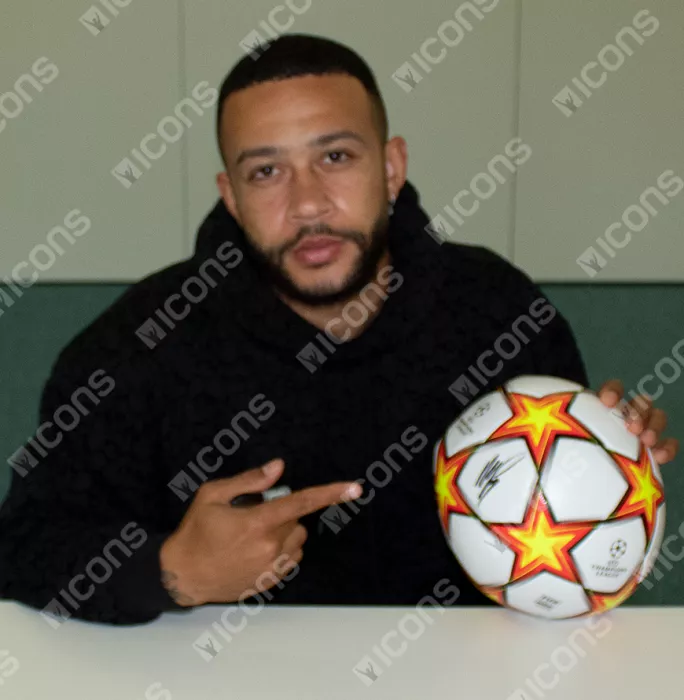 Memphis Depay Signed UEFA Champions League Football In Acrylic Case