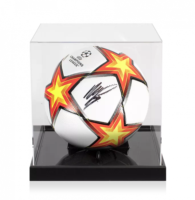 Memphis Depay Signed UEFA Champions League Football In Acrylic Case