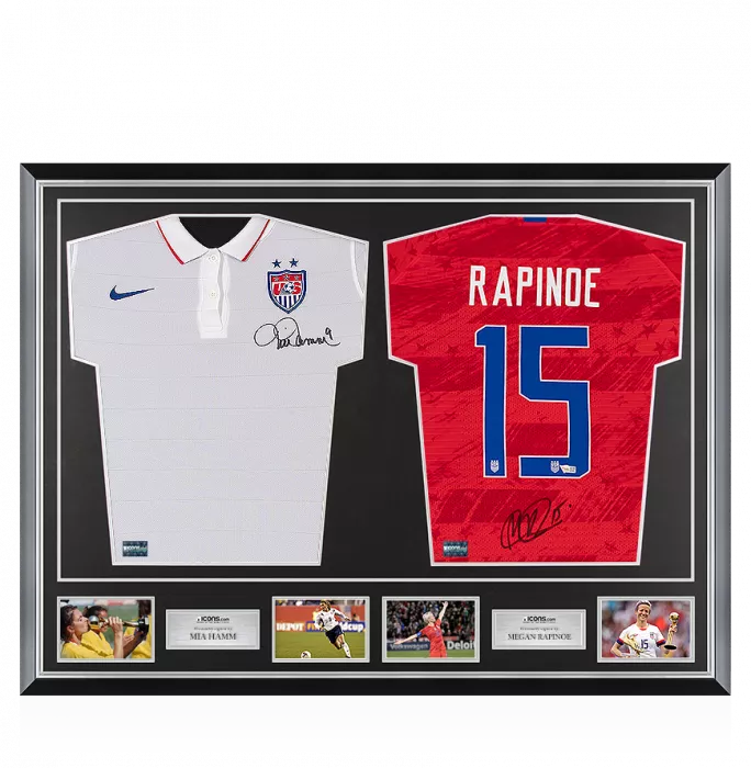 Mia Hamm & Megan Rapinoe Signed USWNT Shirts In Classic Dual Frame