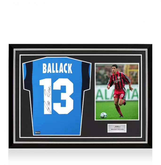 Michael Ballack Back Signed Bayer 04 Leverkusen 2001-03 Away Shirt In Hero Frame: Option 1