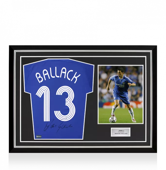 Michael Ballack Back Signed Chelsea 2006-08 Home Shirt In Hero Frame: Option 1