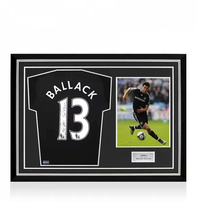 Michael Ballack Back Signed Chelsea 2008-09 Away Shirt In Hero Frame: Option 1