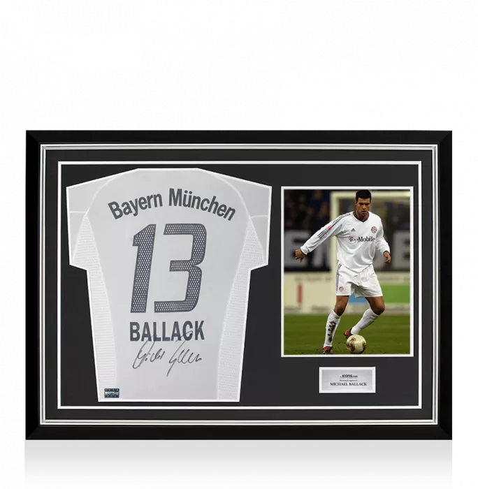 Michael Ballack Back Signed FC Bayern Munich 2002-03 Away Shirt In Hero Frame: Option 1