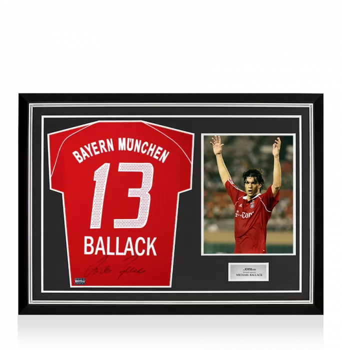 Michael Ballack Back Signed FC Bayern Munich 2005-06 Home Shirt In Hero Frame: Option 1
