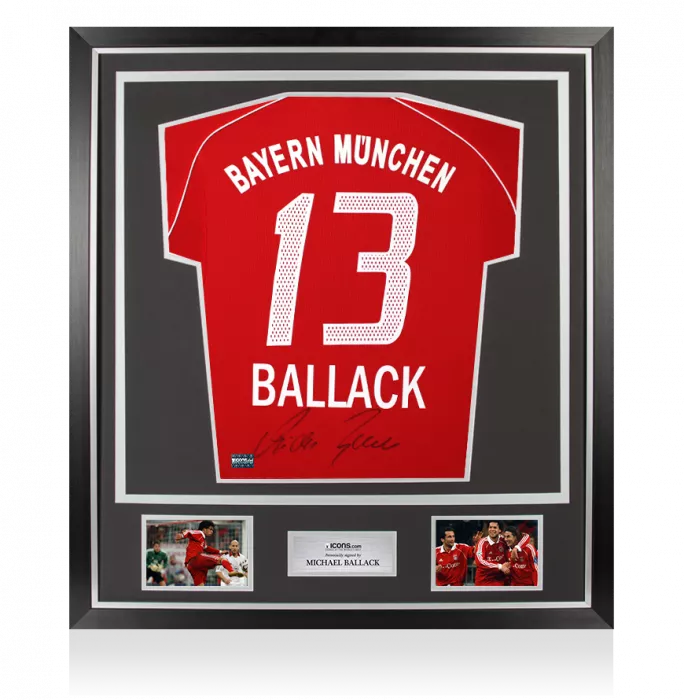 Michael Ballack Back Signed FC Bayern Munich 2005-06 Home Shirt In Classic Frame