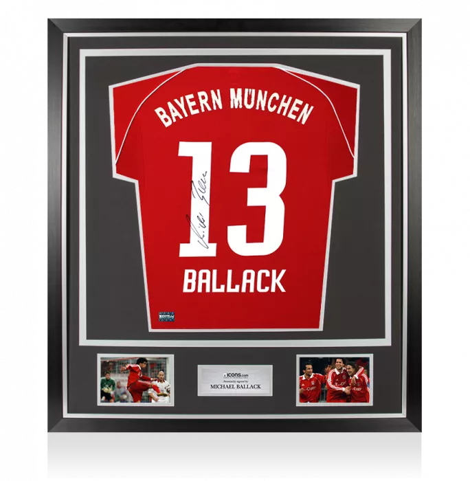 Michael Ballack Back Signed FC Bayern Munich 2006-07 Home Shirt In Classic Frame