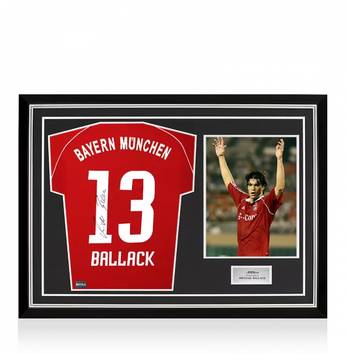 Michael Ballack Back Signed FC Bayern Munich 2006-07 Home Shirt In Hero Frame: Option 1