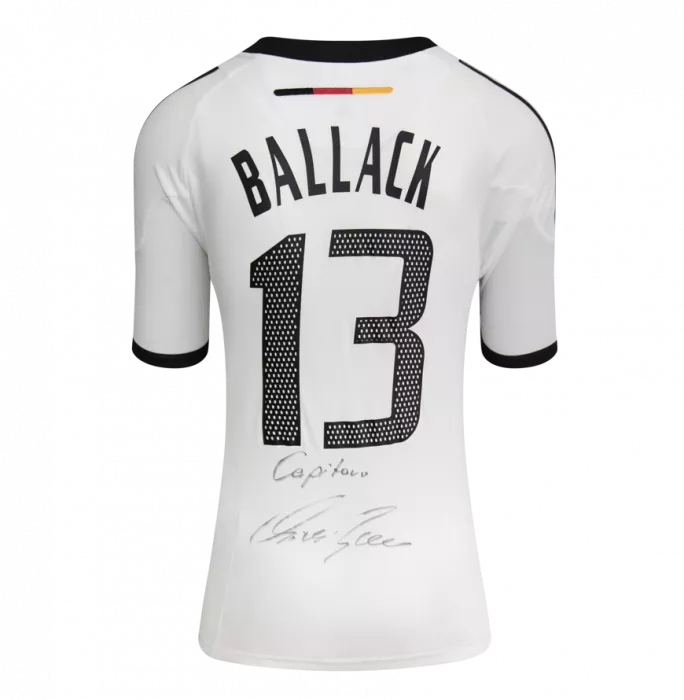 Michael Ballack Back Signed Germany 2002-04 Home Shirt - Capitano Inscription In Classic Frame