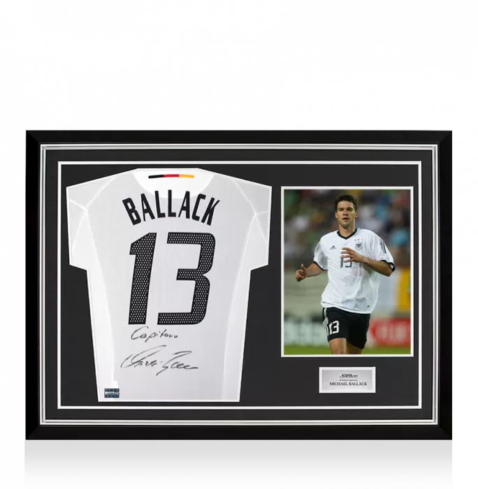 Michael Ballack Back Signed Germany 2002-04 Home Shirt - Capitano Inscription In Hero Frame: Option 1