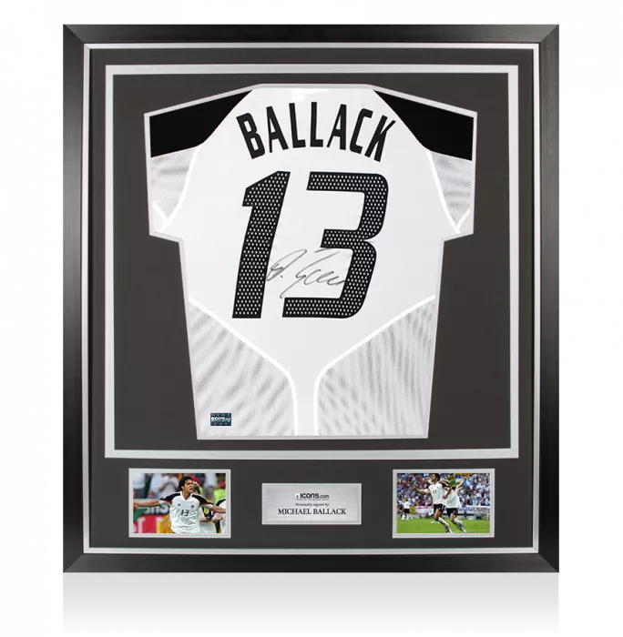 Michael Ballack Back Signed Germany 2004-05 Home Shirt In Classic Frame