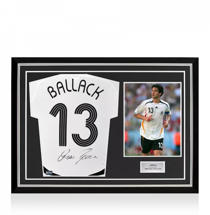 Michael Ballack Back Signed Germany 2005-07 Home Shirt In Hero Frame: Option 1