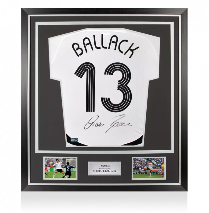 Michael Ballack Back Signed Germany 2005-07 Home Shirt In Classic Frame