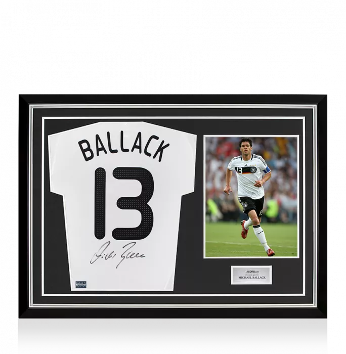 Michael Ballack Back Signed Germany 2008-09 Home Shirt In Hero Frame: Option 1