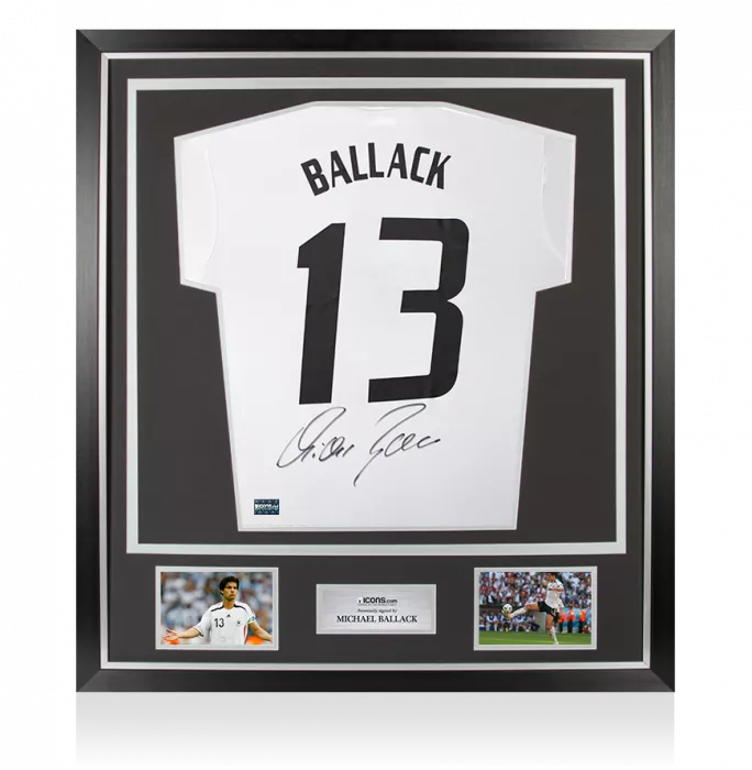 Michael Ballack Back Signed Germany 2015-16 Home Shirt In Classic Frame