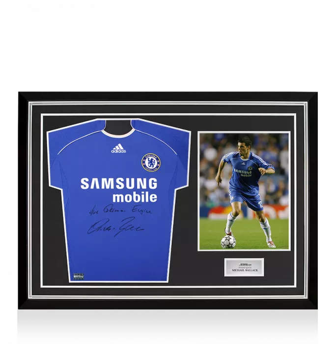 Michael Ballack Front Signed Chelsea 2006-08 Home Shirt - The German Engine Inscription In Hero Frame: Option 1