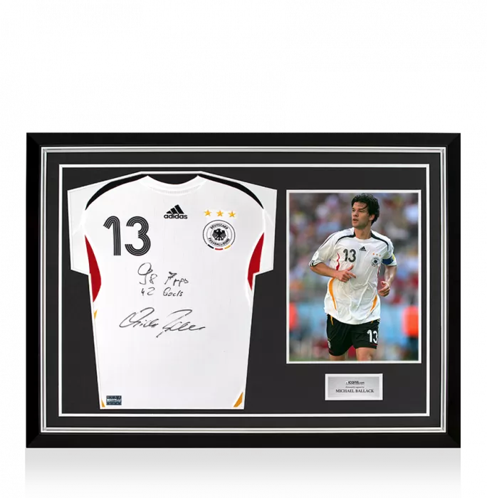 Michael Ballack Front Signed Germany 2005-07 Home Shirt - 98 Apps 42 Goals Inscription In Hero Frame: Option 1