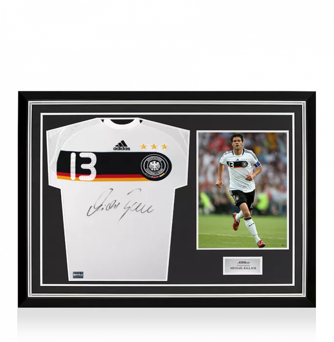 Michael Ballack Front Signed Germany 2008-09 Home Shirt In Hero Frame: Option 1