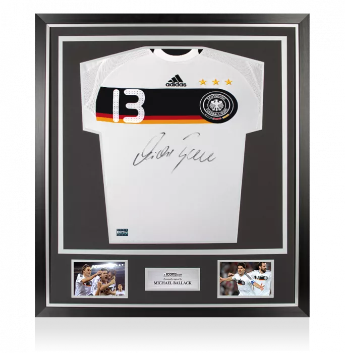 Michael Ballack Front Signed Germany 2008-09 Home Shirt In Classic Frame